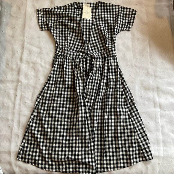NWT Sezane MARIELLE midi DRESS Black White cotton gingham plaid 36SZ4 bust34 - Picture 3 of 8